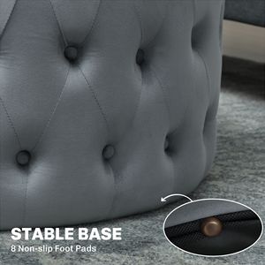 Sgabello Ottomano Rotondo Grigio Scuro con Rivestimento Effetto Velluto, Design Trapuntato a Bottoni e Seduta Imbottita per Casa o Ingresso - Product Image 6