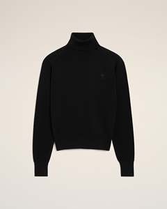 Suéter de Lana Negro para Hombre, Cuello Alto, Diseño Minimalista de Color Sólido, Logotipo Frontal, Ropa de Invierno, Corte Regular, Pullover - Product Image 5