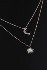 925 Sterling Silver Sun Moon Round Cubic Zirconia Bezel Set Rhodium Plated Pendant Minimalist Women Jewelry Chain <b>Necklace</b> - Product Image 3