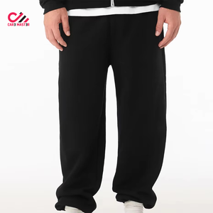 Pantalon de survêtement noir pour homme CARE MASTER, taille élastique, décontracté, poches latérales, en coton tricoté mi-lourd, idéal pour l'automne - Product Image 1