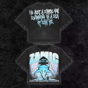 เสื้อยืดทรงบ็อกซี่ผ้าคอตตอน 100% สไตล์สตรีทแวร์ ลวดลายฟอกสีแบบกรด พร้อมตกแต่งด้วยคริสตัล - Product Image 3