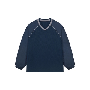 Camiseta Deportiva de Manga Larga con Cuello en V y Malla Perforada Azul Marino para Hombre, Venta al Por Mayor, Personalizable - Product Image 6