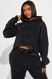 Cropped Acid Washed Tracksuit Women's Clothing Hoodie & Sweatpants <b>Distressed</b> Sweat suit Set - Product Image 6