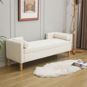 65.35\" Wide Corduroy Storage Soft Bench with Armrests and <b>Backrest</b> Two Bolster Pillows for Living Room Entryway Bedroom - Product Image 1