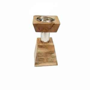 Modern Religious Wooden <b>Bakhoor</b> Burner Geometric Pillar Stand <b>Oud</b> & Frankincense Incense Censer with Metal Linking Rod - Product Image 1