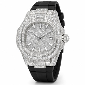 Montre de luxe pour homme avec diamants, boîtier en acier inoxydable polygonal, bracelet en caoutchouc, affichage analogique de la date à quartz - Product Image 3