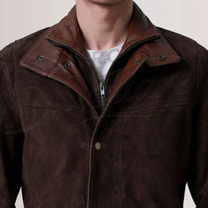 Chaqueta de Gamuza Marrón Oscuro para Hombre con Cuello de Cuero Liso en Capas, Piel de Oveja Auténtica, Corte Ajustado, Estilo Casual Ejecutivo, Chaqueta Moto - Product Image 5