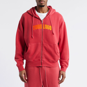 Nouvelle Arrivée Sweat-shirt Homme Rouge à Capuche Zippé en Coton Molletonné Décontracté avec Logo Imprimé sur le Devant, Coupe Oversize Brodé, Idéal pour l'Automne - Product Image 1