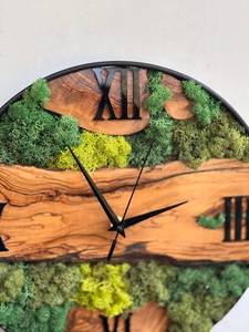 Handmade Wooden <b>Wall</b> <b>Clock</b> with Moss Rustic Home Decor Luxury Wood & Moss <b>Designer</b> <b>Wall</b> <b>Clock</b> - Product Image 4