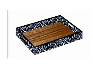 Plateaux de service et de rangement classiques en bois et rotin tressé pour le Ramadan et l'Aïd, plateaux et assiettes modernes pour tables basses - Product Image 6
