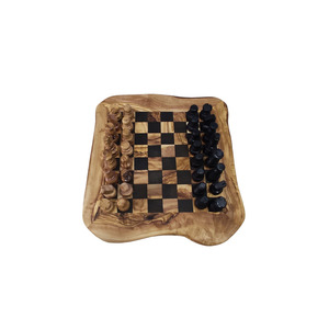 Handmade Olive <b>Wood</b> <b>Chess</b> <b>Set</b> With Live Edge Board And Hand-Carved Pieces Elegant Strategy Board Game For Family Entertainment - Product Image 1