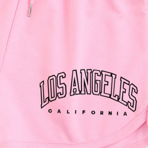 Shorts en tricot rose pour femme avec imprimé Los Angeles, taille élastique, style streetwear, 100% coton, séchage rapide, coupe-vent - Product Image 5