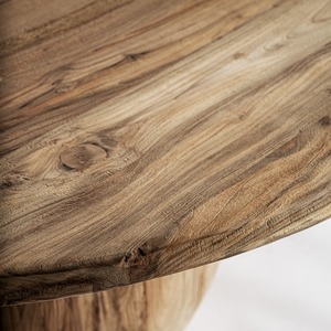 Rustic Modern <b>Wooden</b> <b>Dining</b> <b>Table</b> with <b>Round</b> Top and <b>Solid</b> Teak Base for Contemporary Home Interior - Product Image 4