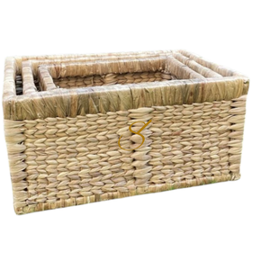 Water Hyacinth Multi-Utility Basket Set of Three with Wooden Frame - Rustic Home Storage - Product Image 2