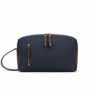 Custom Logo Grid Leather Zipper <b>Pouch</b> Shaving Dopp Kit <b>Mens</b> Travel Toiletry Bag PU Business Cosmetic Bag <b>for</b> Man - Product Image 3