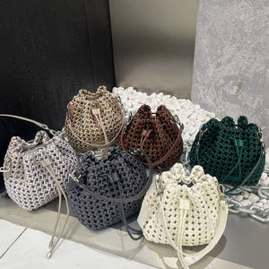 Woven Bucket <b>Bag</b> <b>Drawstring</b> Crossbody Handbag Shoulder Purse for Daily Travel - Product Image 2