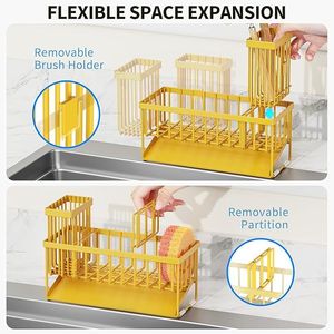 ที่วางแปรงล้างจานและฟองน้ำแบบตั้งโต๊ะ สแตนเลส 304 ป้องกันสนิม พร้อมที่จ่ายสบู่เหลว สีเหลือง สำหรับจัดเก็บในครัว - Product Image 5