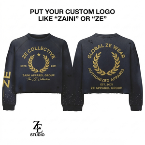 Sudadera Corta para Mujer, Premium, 320 GSM, Algodón y Poliéster, Felpa Cepillada, Negra, con Impresión Personalizada y Logotipo en Relieve - Product Image 1