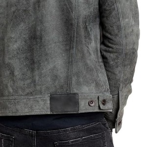 Men's <b>Suede</b> Leather <b>Jacket</b> Moto <b>Biker</b> Style Stand Collar Zipper Closure Solid Color Autumn Wear Regular Fit Slim Type - Product Image 6