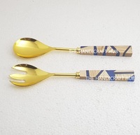 Ensemble de fourchettes et cuillères à salade en acier inoxydable avec manche en marbre, écologique, compatible lave-vaisselle, accessoires de cuisine, vente en gros