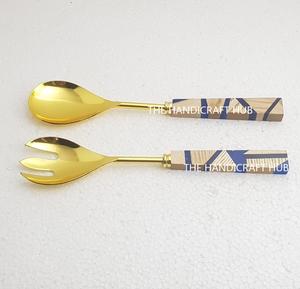 Servidor de Ensalada con Mango de Mármol, Servidor de Ensalada de Acero Inoxidable, Juego de Herramientas para Ensalada, Tenedor y Cuchara, Accesorios de Cocina al por Mayor - Product Image 2