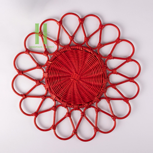 Eco-friendly Rattan Charger <b>Plate</b> Wall Decoration Round Flower Rattan Placemat Home Rattan Table <b>Mats</b> OEM Made In Vietnam - Product Image 6