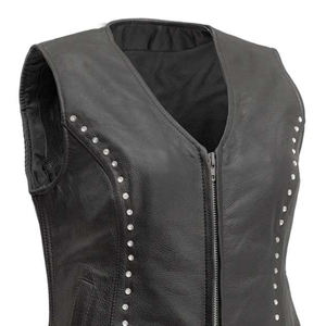 VIBE SEWN OEM 100% Cuir de vachette noir original, veste gothique à double boutonnage pour femmes, écologique, imperméable, poches latérales - Product Image 3