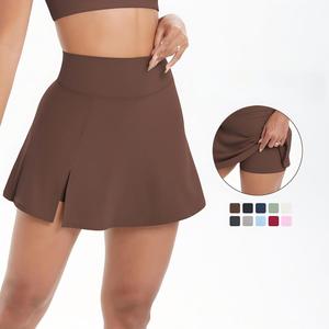 Falda de tenis para mujer al por mayor con abertura frontal, pantalones cortos antideslizantes incorporados, falda de entrenamiento de secado rápido, falda de running de cintura alta - Product Image 1