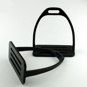 Equestrian Safety Stirrups in Black, Durable Four <b>Bar</b> Construction with <b>Secure</b> Foot Grip and Protective Ankle Support - Product Image 1
