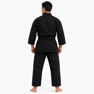 Uniforme d'entraînement de karaté noir de qualité supérieure pour adultes, résistant, avec ceinture noire - Product Image 2