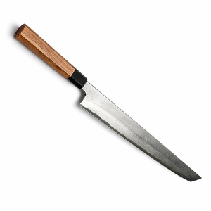 Couteau de chef artisanal en acier Damas avec manche en bois et étui en cuir, lame de 10-11,9 pouces, ambidextre, compatible lave-vaisselle - Product Image 1