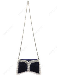 กระเป๋าคลัทช์เจ้าสาวกำมะหยี่สีกรมท่า แต่งขอบสีเงิน พร้อมหูจับมุก กระเป๋าทรงแข็งสำหรับงานกลางคืน ขายส่งแบบ OEM - Product Image 4