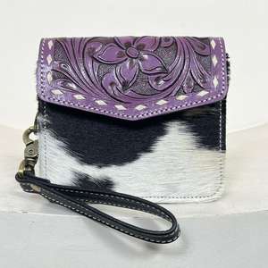 New Arrival <b>Mini</b> <b>Hand</b> Tooled Genuine Leather <b>Mini</b> Wristlet Coin Purse High Quality Hair On Cowhide Leather <b>Mini</b> Wallet for Women - Product Image 4