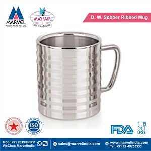 Tasse à Double paroi en acier inoxydable, pour le café, le thé, le lait, avec grand poignée côtelée, 1 pièce - Product Image 2