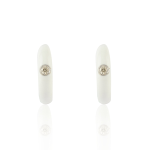14K <b>Solid</b> <b>Gold</b> Enamel <b>Huggie</b> Hoop Diamond Stud Earrings for Wedding Anniversary - Product Image 3