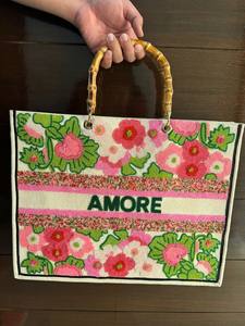 Bolso de mano de estilo informal para mujer, adornos de perlas de gran capacidad, correa cruzada de bambú Natural con cuentas de doble ASA - Product Image 3