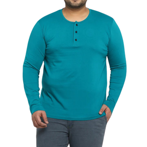 Camiseta Henley de Algodón Verde Azulado para Hombre, Corte Regular, Manga Larga, Estilo Casual, OEM ODM al por Mayor - Product Image 1
