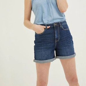 Shorts de Mezclilla de Cintura Alta para Hombre, Color Azul Sólido, Tejido de Algodón, Estilo Casual, Cierre de Botones, Cortos, Transpirables - Product Image 3