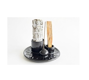 Quemador de Incienso Moderno Wabi Sabi, Plato de Cerámica Negro Brillante para Ahumado, Recolector de Ceniza, Soporte Multifunción para Palo Santo, Set de Bandeja de Altar - Product Image 2