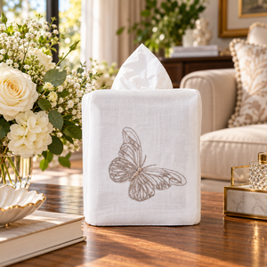 Elegante Cubierta para Caja de Pañuelos de Papel con Bordado de Mariposas, Portapañuelos Cuadrado de Tela Blanca, Adorno para Decoración del Hogar y Regalo - Product Image 2