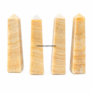 Tour de cristal de quartz calcite citronnée naturelle, rare, de guérison, gravée, à 4 facettes, polie, pour décoration Feng Shui - Product Image 5