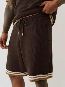 Shorts Bermuda en tricot pour homme, couleur unie, taille à cordon, style décontracté, taille mi-haute, tissu en coton respirant - Product Image 3