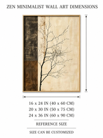 Peinture à l'huile sur toile Wabi Sabi, silhouette d'arbre, peinte à la main, marron foncé beige, texture épaisse, décoration intérieure