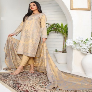 Trajes étnicos para damas Salwar de Bin Hameed Conjunto de 3 piezas de lana de melocotón con bordado Ropa india y pakistaní - Product Image 6