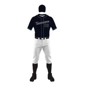 Ensemble d'uniformes de baseball d'été personnalisés, maillot à manches longues et pantalon, bleu marine et blanc, nom de l'équipe imprimé, respirant, séchage rapide, protection UV - Product Image 2