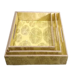 Nuevas bandejas de servicio de madera MDF de diseñador, juego de tres revestimientos de esmalte especiales y bandeja de servicio de trabajo de lámina de oro 3D - Product Image 6
