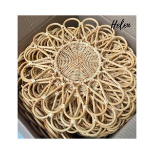 Salvamanteles de Ratán Hecho a Mano con Forma de Flor, Estilo Bohemio, Redondo, Decoración para el Hogar, Plato Decorativo Ligero de Diseño Plano - Product Image 4