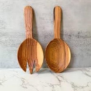 Wooden salad mixing spoon fork set eco friendly bamboo serving utensils for home kitchen dining and restaurants - Product Image 1