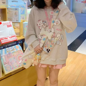 เสื้อฮู้ดแขนยาวพิมพ์ลายการ์ตูนญี่ปุ่นน่ารัก สไตล์ฮาราจูกุ แนวสับคัลเจอร์ สวยหวาน แฟชั่นลำลอง หลวมๆ น่ารัก - Product Image 2