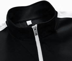 Men's Black Tracksuit Full Zip <b>Jacket</b> With White Stripes Sporty Jogger Set Breathable Polyester Autumn Wear Regular Fit - Product Image 2